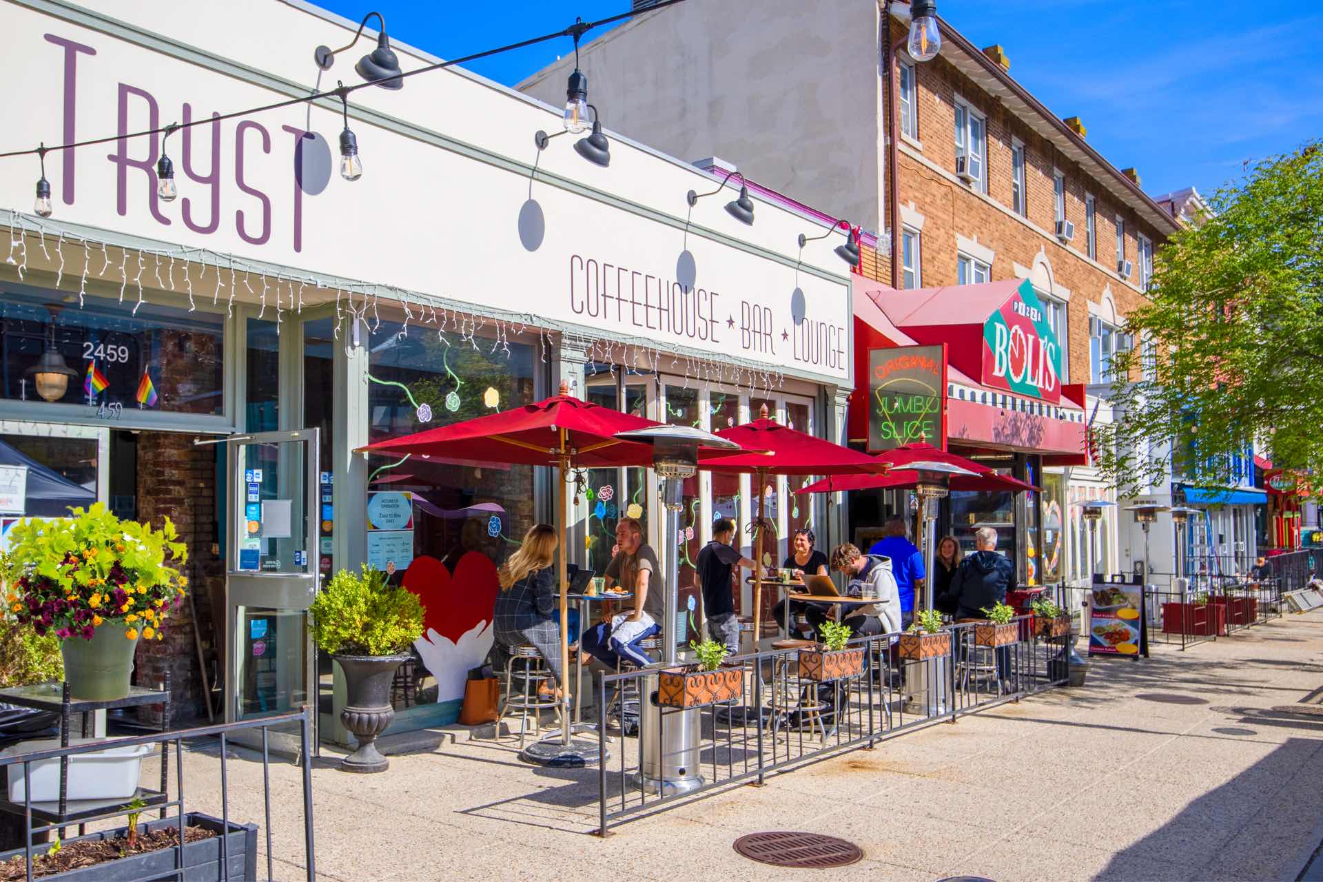 Enjoy the vibrant scene at Tryst Coffeehouse