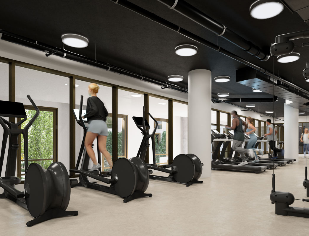 The SIlva's well-eqipped fitness center overlooks the cafe and lounge area